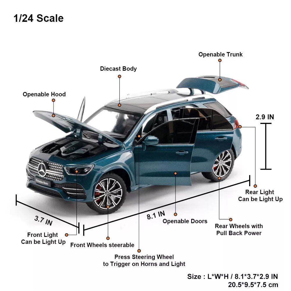 1:24 Alloy Die-cast  Mercedes-Benz GLE 350 Toy Car with Sound and Light